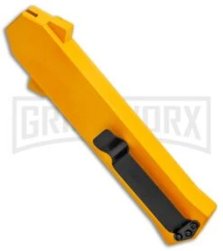 AKC F-16 Yellow D/A OTF Automatic Knife - Bayonet Satin Plain -Best Knifes Shop AKC F 16 Yellow DA OTF Auto Bayo Satin GX 37617 jr side large