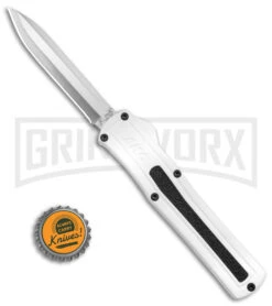AKC F-20 White D/A OTF Automatic Knife - Spear Point Satin Plain -Best Knifes Shop AKC F 20 D A Spear Point OTF AK White Aluminium 3in Satin BHQ 158200 td size large