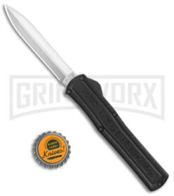 AKC F-20 Black D/A OTF Automatic Knife - Satin Dagger Plain -Best Knifes Shop AKC F 20 DA Dagger OTF Auto Black Satin BHQ 141074 jr bottlecap 2 large