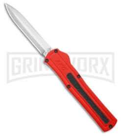 AKC F-20 Red Aluminum DBL Dagger OTF Automatic Knife - Satin Plain