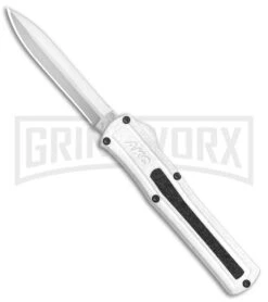 AKC F-20 White D/A OTF Automatic Knife - Dagger Satin Plain