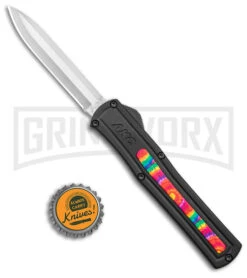 AKC F-20 Black W/ Tie Dye Inlay D/A OTF Automatic Knife - Satin Plain -Best Knifes Shop AKC F 20 DA SP OTF Auto Black Tie Dye Inlay Satin BHQ 152893 jr bottlecap large