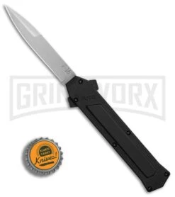 AKC F-16 Black Inlay D/A OTF Automatic Knife - Bayo Satin Plain -Best Knifes Shop AKC F16 DA Bayonet Black Inlay satin BHQ 79503 er bottlecap large