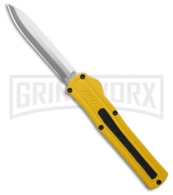 AKC F-20 D/A Drop Point Yellow OTF Automatic Knife - Satin Plain