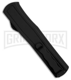 AKC F-20 D/A Dagger Black Aluminum OTF Automatic Knife - Two Tone Plain -Best Knifes Shop AKC F20 DA Dagger OTF AK Black Alum 3in Two Tone BHQ 178763 td side large