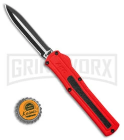 AKC F-20 D/A Dagger Dark Red Aluminum OTF Automatic Knife - Two Tone Plain -Best Knifes Shop AKC F20 DA Dagger OTF AK Red Alum 3in Two Tone BHQ 178590 td size large