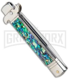 AKC 7.75" Leverletto Abalone Automatic Knife - Bayonet -Best Knifes Shop AKC Leverletto Abalone Auto Bayo BHQ 92874 jr side large