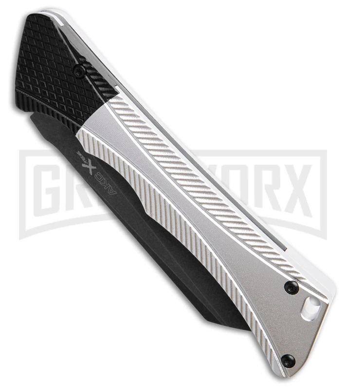 AKC Smarty Silver W/Black Bolster Automatic Knife Reverse Tanto - Black SW Plain 4 AKC Smarty Silver W/Black Bolster Automatic Knife Reverse Tanto - Black SW Plain - Image 2