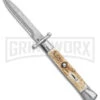 Automatic Italian Style Swinguard 9" Stag - Damascus Bayonet Blade 1 Automatic Italian Style Swinguard 9" Stag - Damascus Bayonet Blade -Best Knifes Shop AKC Swinguard 9in Stag Bayo Damascus GX 3647 jr large