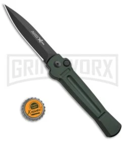AKC X-treme Ace Dark Green Automatic Knife - Black Plain -Best Knifes Shop AKC X TREME ACE Side Opening Automatic Knife Green Black BHQ 100385 kp bottle cap large