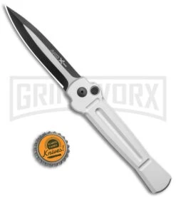 AKC X-treme Ace Silver Automatic Knife - Two Tone -Best Knifes Shop AKC X Treme Ace Auto Silver TT BHQ 136143 jr bottlecap large