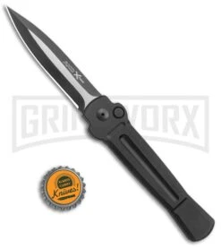 AKC X-treme Ace Black Automatic Knife - Black Two Tone -Best Knifes Shop AKC X treme Ace Auto Black Dagger Black TT BHQ 136142 jr bottlecap large