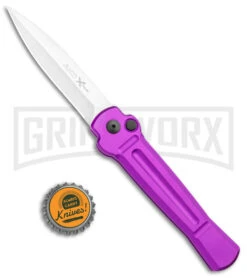 AKC X-treme Ace Purple Automatic Knife - Stonewash Plain -Best Knifes Shop AKC X treme Ace Auto Purple Satin BHQ 179205 jr bottlecap large