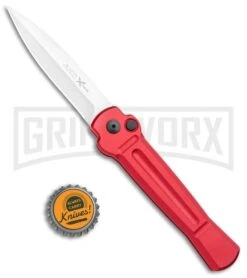 AKC X-treme Ace Red Automatic Knife - Satin Plain -Best Knifes Shop AKC X treme Ace Auto Red Satin BHQ 105468 jr bottlecap large