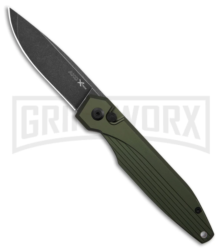 AKC X-treme Dandy Green Aluminum Automatic Knife - Black Stonewash Plain 3 AKC X-treme Dandy Green Aluminum Automatic Knife - Black Stonewash Plain