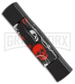 AKC Minion Concord Red/White Skull OTF Automatic Knife - Black Flat -Best Knifes Shop AKC minion concord red white skull black flat BP 19001 er side large