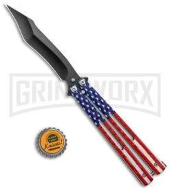 American Flag Balisong Butterfly Knife Black - Blade Pain -Best Knifes Shop American Flag Balisong Butterfly Black Blade BF 202 5 GX 37597 jr bottlecap large