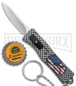 American Flag Mini Dog Tag Gray Carbon Fiber D/A OTF Auto Knife -Satin Plain -Best Knifes Shop American Flag Mini Dog Tag CF DA Auto Satin BHQ 175038 jr bottlecap large