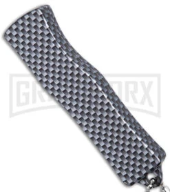 American Flag Mini Dog Tag Gray Carbon Fiber D/A OTF Auto Knife -Satin Plain -Best Knifes Shop American Flag Mini Dog Tag CF DA Auto Satin BHQ 175038 jr side large