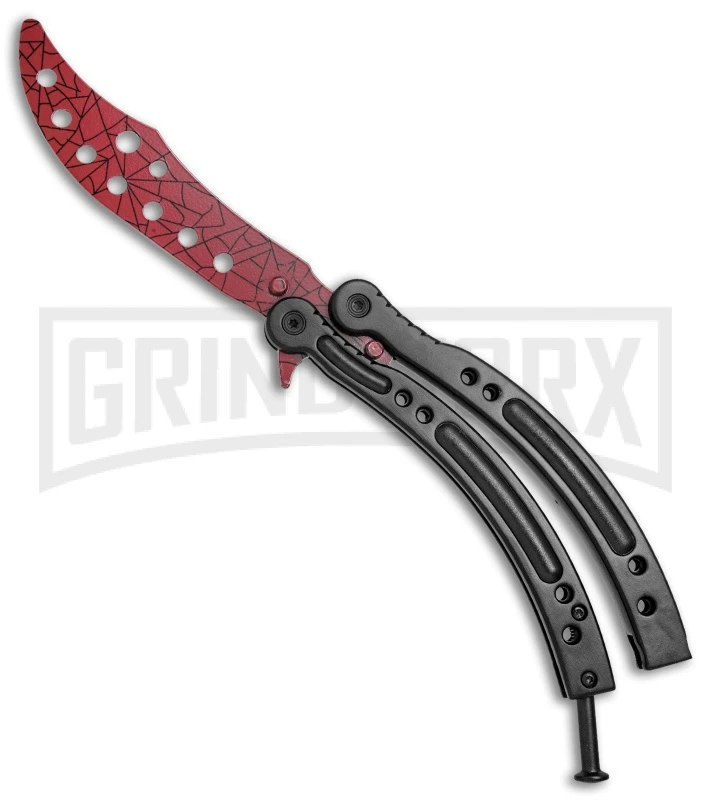 Andux CS Black Balisong Butterfly Trainer - Cracked Red Holes 3 Andux CS Black Balisong Butterfly Trainer - Cracked Red Holes