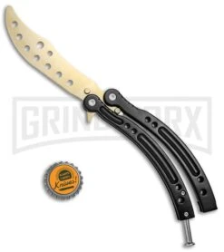 Andux CS Black Balisong Butterfly Trainer - Gold Holes -Best Knifes Shop Andux C S Black Balisong Butterfly Trainer Gold Holes AB000929 BP 24577 jr bottlecap large