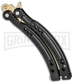 Andux CS Black Balisong Butterfly Trainer - Gold Holes -Best Knifes Shop Andux C S Black Balisong Butterfly Trainer Gold Holes AB000929 BP 24577 jr side large