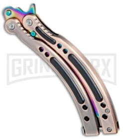 Andux CS Bronze/Black Balisong Butterfly Trainer - Spectrum Holes -Best Knifes Shop Andux C S Bronze Black Balisong Butterfly Trainer Spectrum Holes A0002545 BP 24575 jr side large