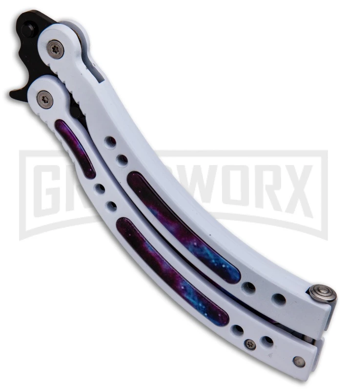 Andux CS Balisong White Butterfly Knife W/ Stardust Inlays - Bowie Stardust 4 Andux CS Balisong White Butterfly Knife W/ Stardust Inlays - Bowie Stardust - Image 2