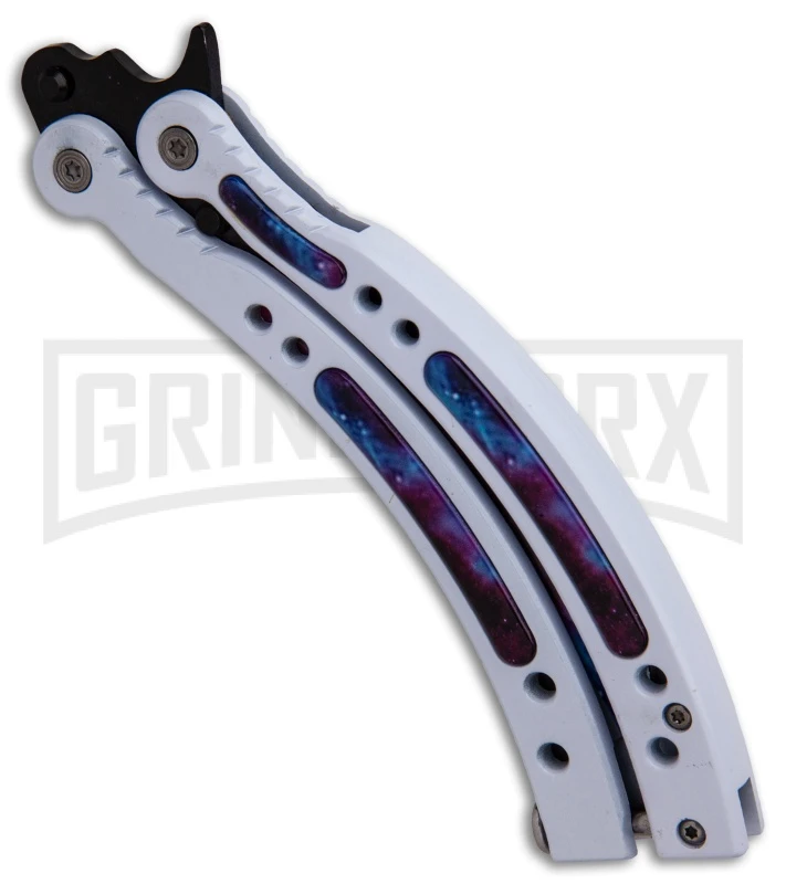 Andux CS Balisong White Butterfly Knife W/ Stardust Inlays - Bowie Stardust 5 Andux CS Balisong White Butterfly Knife W/ Stardust Inlays - Bowie Stardust - Image 3