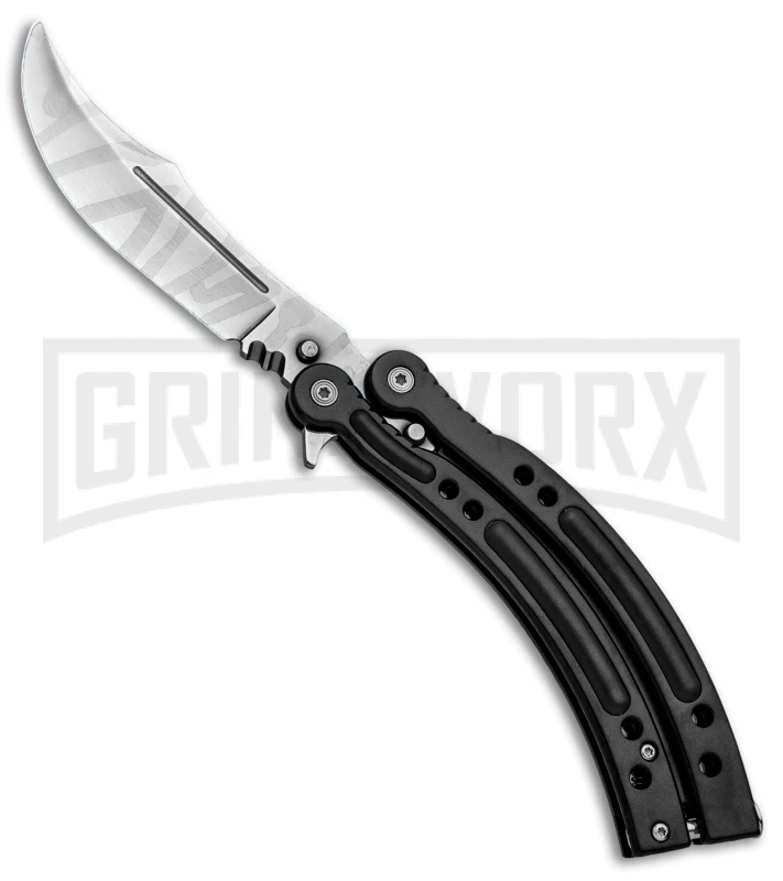 Andux CS Black Balisong Butterfly Knife W/ Black Inlays - Bowie Satin Plain 3 Andux CS Black Balisong Butterfly Knife W/ Black Inlays - Bowie Satin Plain