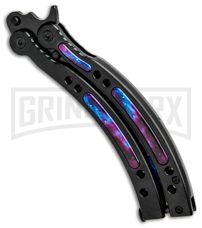 Andux CS Black Balisong Butterfly Knife W/ Stardust Inlays - Bowie Stardust 4 Andux CS Black Balisong Butterfly Knife W/ Stardust Inlays - Bowie Stardust - Image 2