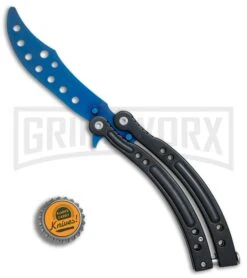 Andux CS Black Balisong Butterfly Trainer - Blue Holes -Best Knifes Shop Andux CS Black trainer blue holes BP 24579 er bottlecap large