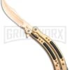 Andux CS Gold Balisong Butterfly Knife W/Black Inlays- Plain 1 Andux CS Gold Balisong Butterfly Knife W/Black Inlays- Plain -Best Knifes Shop Andux CS Gold Balisong Butterfly Black Inlay Bowie Plain GX 35606 jr large
