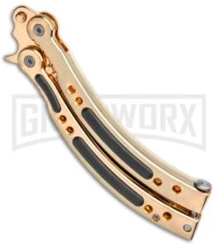 Andux CS Gold Balisong Butterfly Knife W/Black Inlays- Plain -Best Knifes Shop Andux CS Gold Balisong Butterfly Black Inlay Bowie Plain GX 35606 jr side large