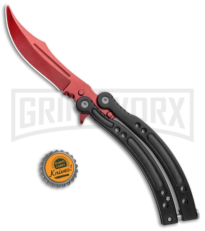 Andux CS Red/Black Balisong Butterfly Kinfe W/Black Handle/ Inlays -Red Plain 6 Andux CS Red/Black Balisong Butterfly Kinfe W/Black Handle/ Inlays -Red Plain - Image 4
