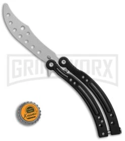 Andux CS Black Balisong Butterfly Trainer - Satin Holes -Best Knifes Shop Andux CS black trainer satin holes BP 24582 er bottlecap large