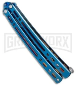 Andux Spectre Blue Balisong Butterfly Trainer - Tanto Blue -Best Knifes Shop Andux Spectre Blue trainer tanto blue BP 24593 er spine large