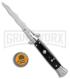 9" Anomaly Stiletto Black Pearlex Automatic Knife - Satin Kriss -Best Knifes Shop Anomally 9in Stiletto Black Pearlex Black Auto Satin Kriss BHQ 163543 jr bottlecap large