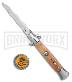 9" Anomaly Stiletto Red Marble Pearlex Automatic Knife - Satin Kriss -Best Knifes Shop Anomally 9in Stiletto Red Pearlex Bone Auto Satin Kriss BHQ 162125 jr bottlecap large