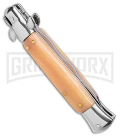 9" Anomaly Stiletto Red Marble Pearlex Automatic Knife - Satin Kriss -Best Knifes Shop Anomally 9in Stiletto Red Pearlex Bone Auto Satin Kriss BHQ 162125 jr side large