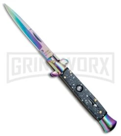 Anomaly 9" Black Speckle Stiletto Style Automatic Knife - Spectrum Plain