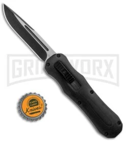 Atomic D/A Black G-10 OTF Automatic Knife - Drop Point Two Tone Plain -Best Knifes Shop Atomic DA Black G 10 OTF Auto DP TT Plain GX 33379 jr bottlecap large
