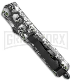 Atomic Slim Dagger White Skull OTF Automatic Knife - Two Tone Plain -Best Knifes Shop Atomic Dagger White Skull OTF Auto TT Plain GX 33415 jr side large