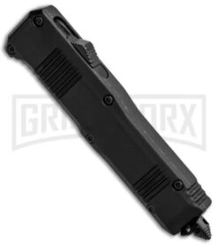 Atomic Shield Drop Point Black OTF Automatic Knife - Two-Tone Serrated -Best Knifes Shop Atomic Defender DP Black OTF Auto TT Serr 19604 GX 30987 jr spine large