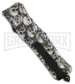 Atomic Defender Large OTF Automatic Knife Ghost White Skull - Two Tone Tanto -Best Knifes Shop Atomic Defender Large OTF AK Ghost White Skull Two Tone Tanto GX 40367 td side large