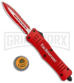 Atomic Defender Large OTF Automatic Fire Dept. Red - Double Serr Red Two-tone -Best Knifes Shop Atomic Defender Large OTF Auto Fire Department Red TT Red Dagger Serr GX 37336 jr bottlecap large