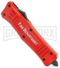 Atomic Defender Large OTF Automatic Fire Dept. Red - Double Serr Red Two-tone -Best Knifes Shop Atomic Defender Large OTF Auto Fire Department Red TT Red Dagger Serr GX 37336 jr spine large