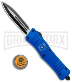 Atomic Defender Large OTF Automatic Knife Police Blue - Two Tone Dagger -Best Knifes Shop Atomic Defender Large OTF Auto Police Blue TT Dagger GX 37202 jr bottlecap large