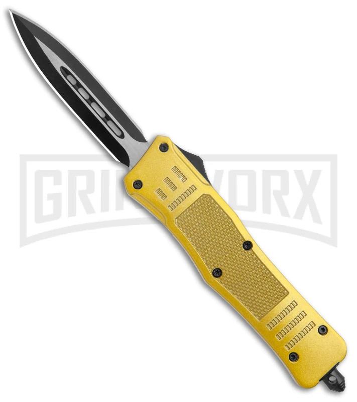 Medium Atomic Defender Gold Automatic Dagger Knife - Two-Tone Plain 3 Medium Atomic Defender Gold Automatic Dagger Knife - Two-Tone Plain