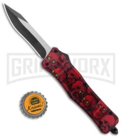 Atomic Defender Medium OTF Automatic Knife Red Skull - Two Tone Recurve -Best Knifes Shop Atomic Defender Medium OTF Auto Red Skull TT Recurve GX 37410 jr bottlecap large